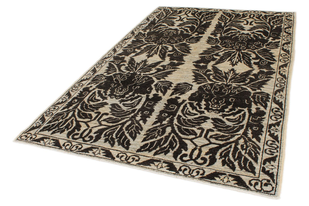 6x9 Brown and Ivory Anatolian Tribal Rug