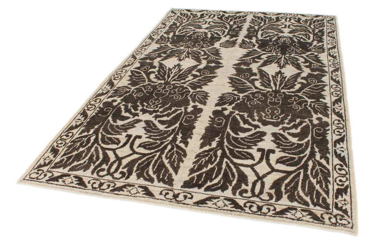 6x9 Brown and Ivory Anatolian Tribal Rug