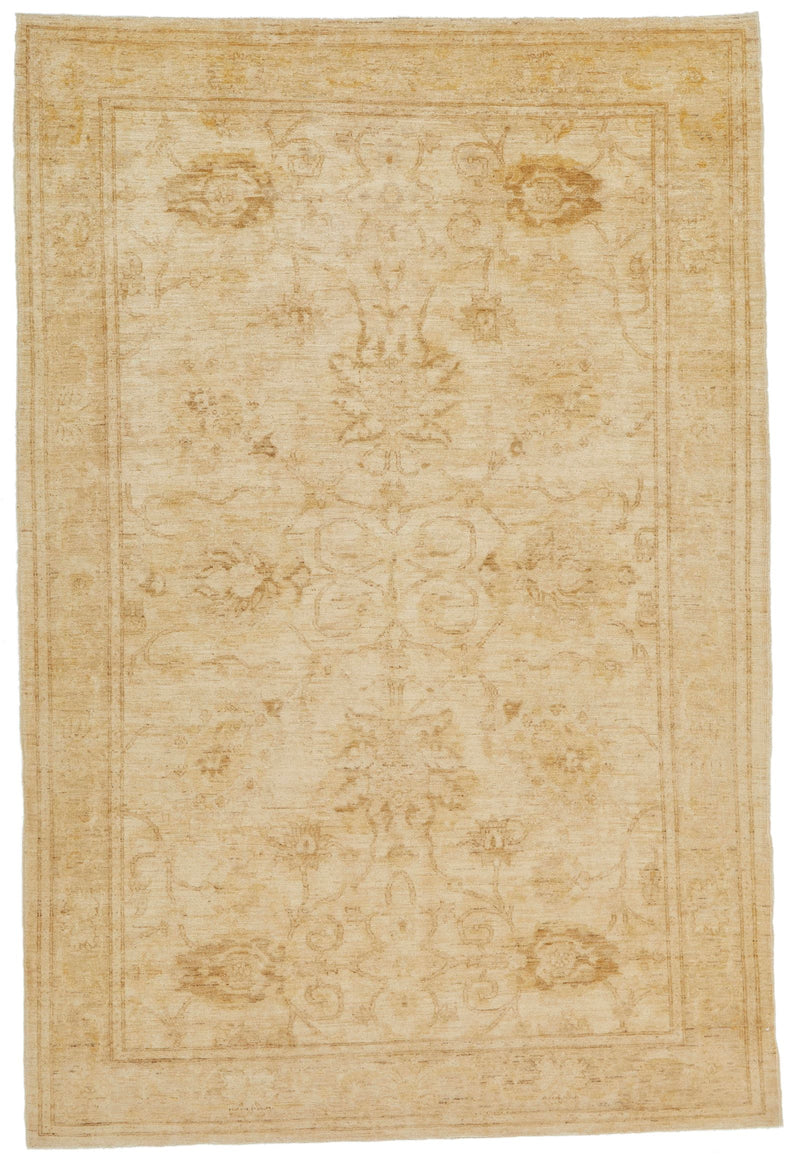 6x9 Ivory and Gold Turkish Oushak Rug