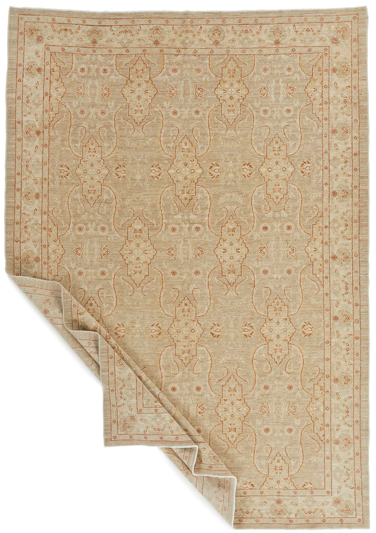 7x10 Brown and Camel Turkish Oushak Rug
