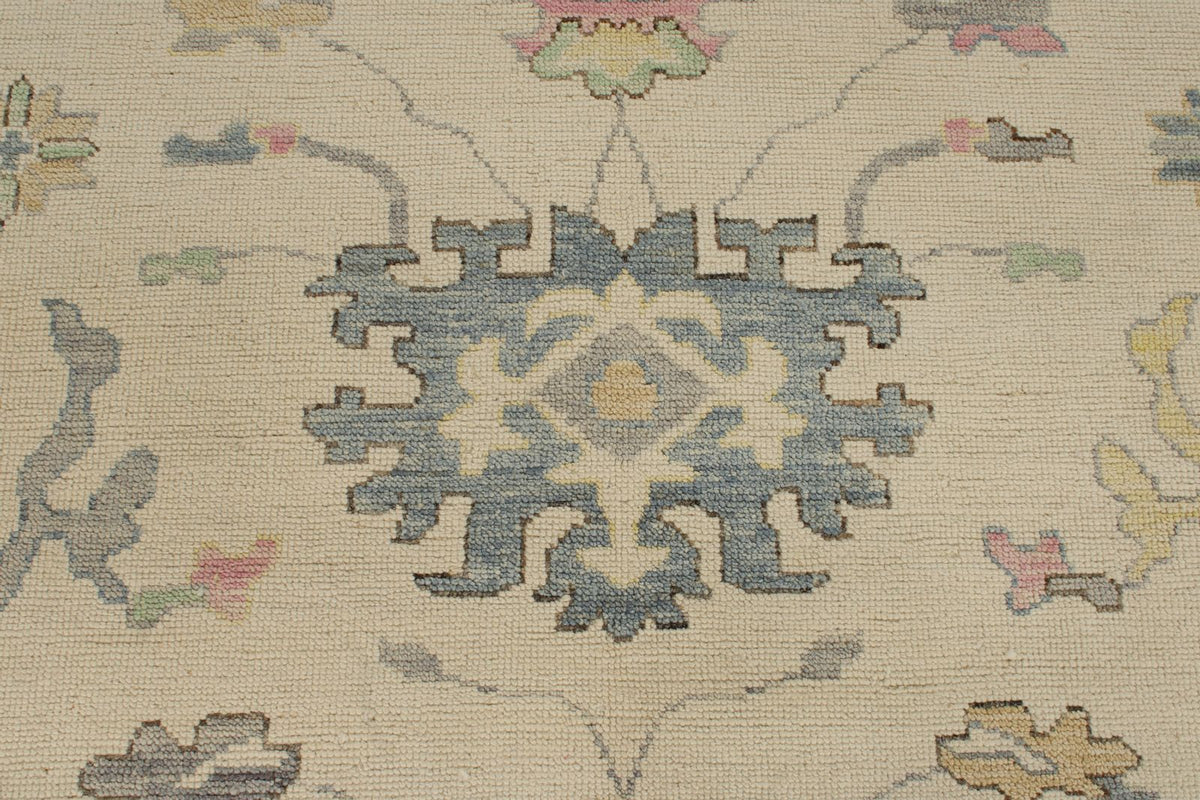 10x14 Ivory and Blue Turkish Oushak Rug