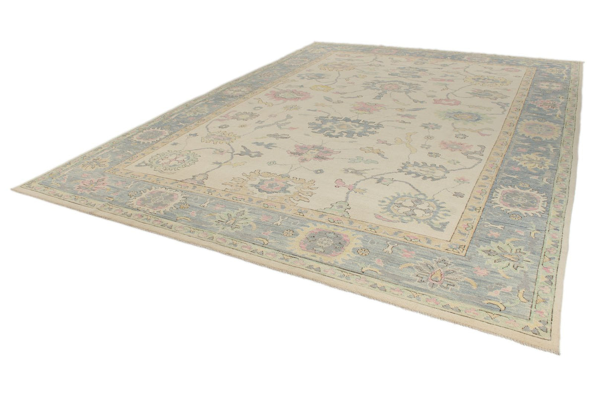 10x14 Ivory and Blue Turkish Oushak Rug