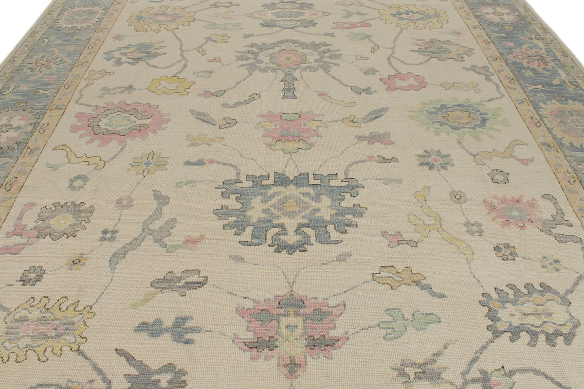 10x14 Ivory and Blue Turkish Oushak Rug