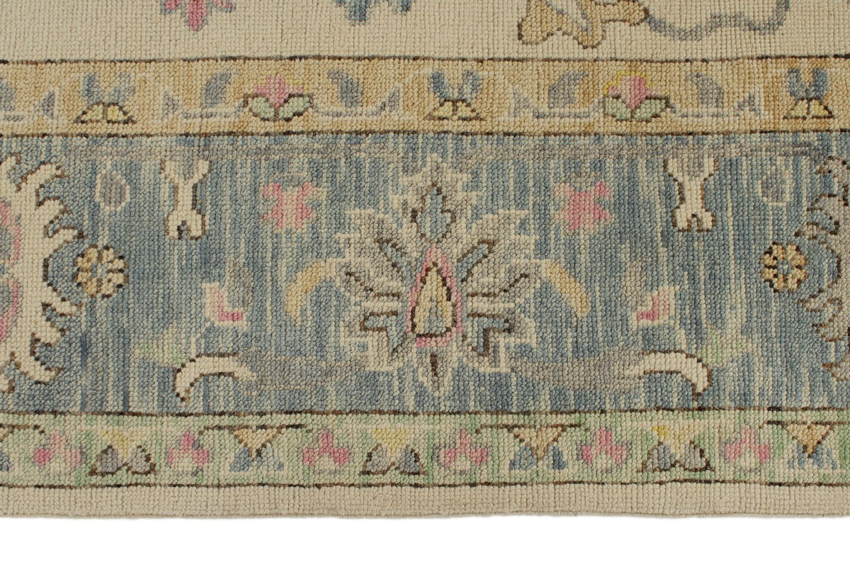 10x14 Ivory and Blue Turkish Oushak Rug