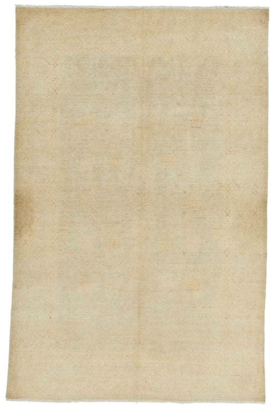 6x9 Ivory and Ivory Turkish Oushak Rug
