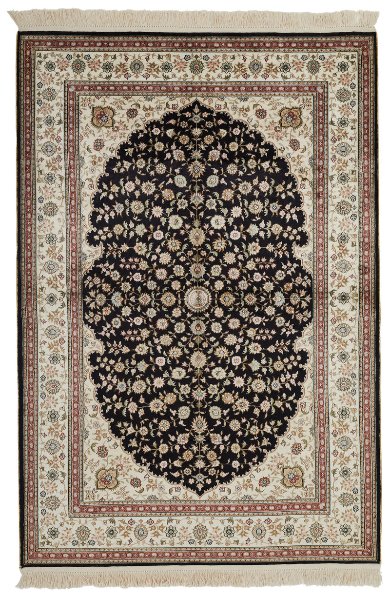 4x6 Black and Ivory Turkish Antep Rug