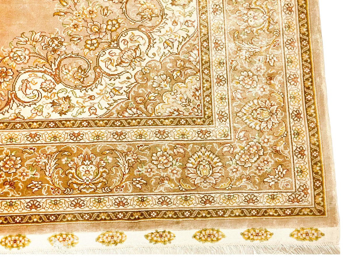 5x6 Beige and Brown Turkish Silk Rug