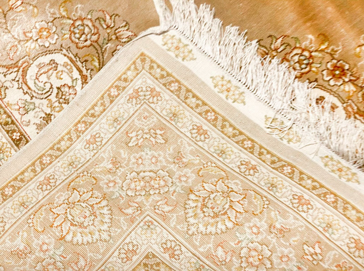 5x6 Beige and Brown Turkish Silk Rug