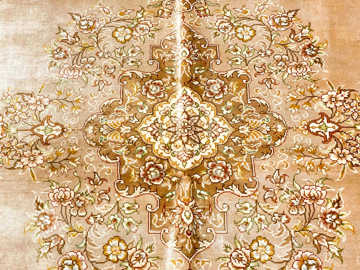 5x6 Beige and Brown Turkish Silk Rug