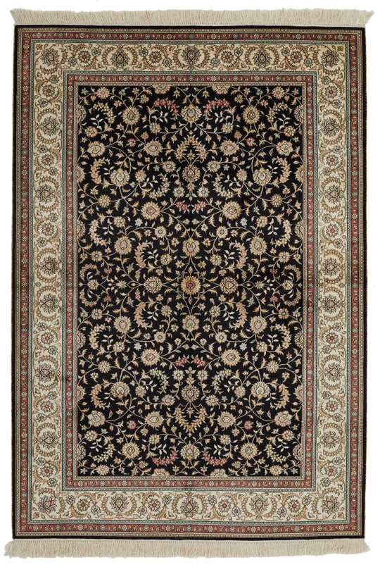 4x6 Black and Ivory Turkish Silk Rug