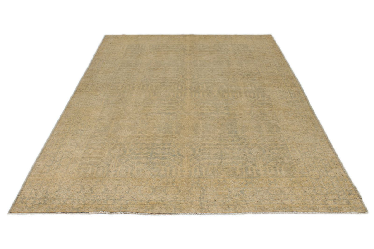 6x9 Gray and Ivory Turkish Tribal Rug