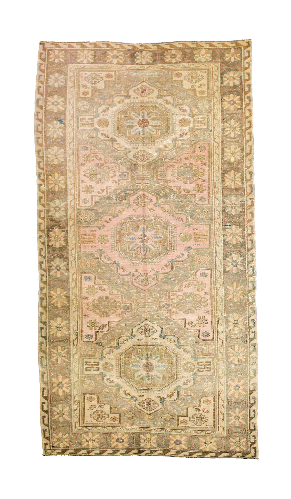 Vintage Handmade 6x9 Pink and Brown Anatolian Turkish Traditional Distressed Area Rug