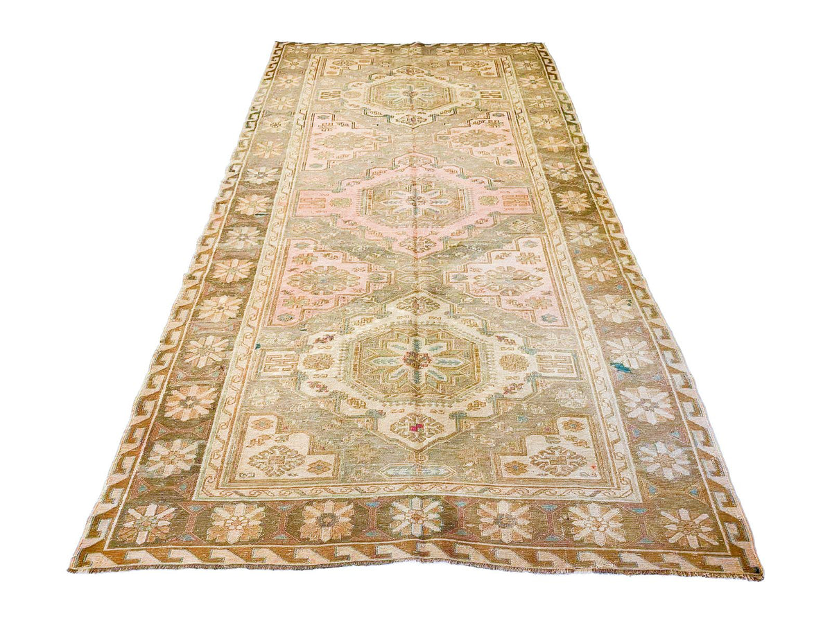 Vintage Handmade 6x9 Pink and Brown Anatolian Turkish Traditional Distressed Area Rug
