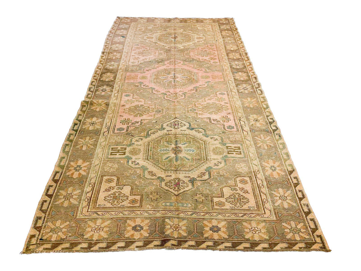 Vintage Handmade 6x9 Pink and Brown Anatolian Turkish Traditional Distressed Area Rug