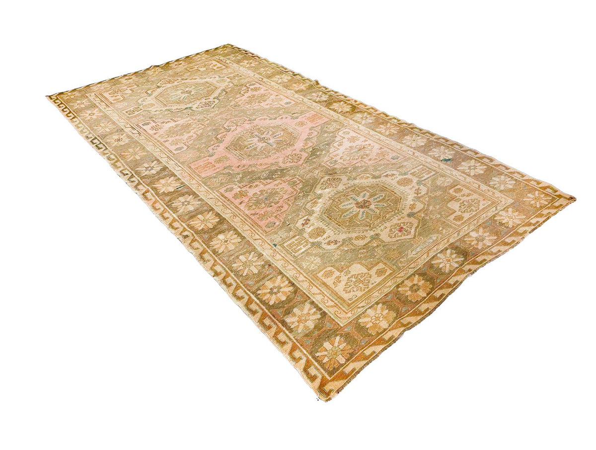 Vintage Handmade 6x9 Pink and Brown Anatolian Turkish Traditional Distressed Area Rug