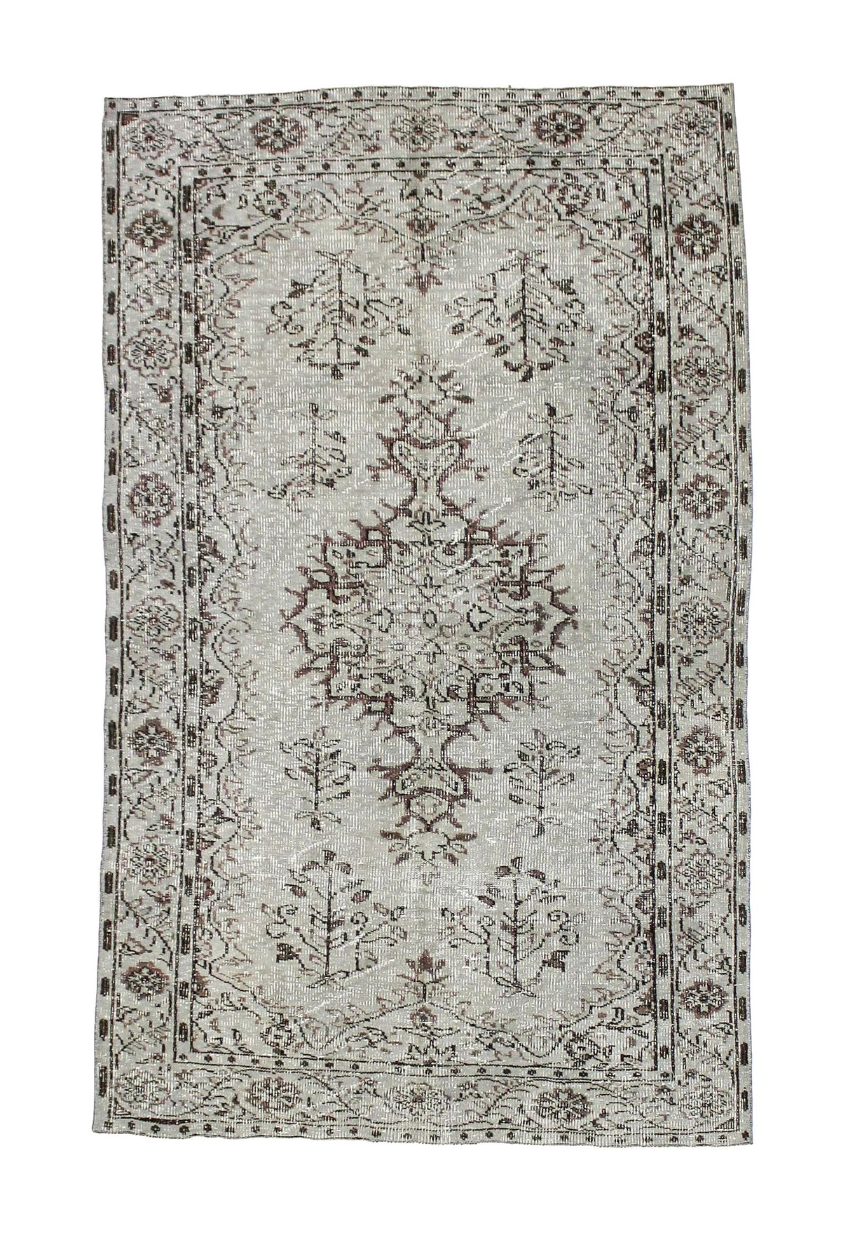 Vintage Handmade 5x9 Gray and Brown Anatolian Turkish Overdyed Distressed Area Rug