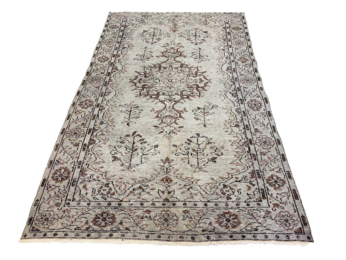 Vintage Handmade 5x9 Gray and Brown Anatolian Turkish Overdyed Distressed Area Rug