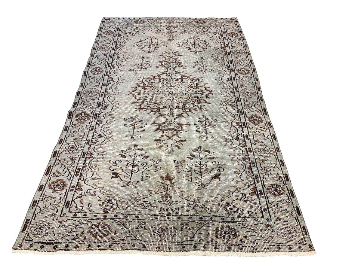 Vintage Handmade 5x9 Gray and Brown Anatolian Turkish Overdyed Distressed Area Rug