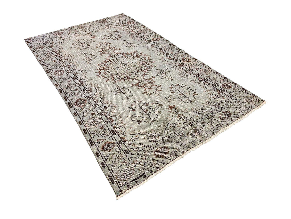 Vintage Handmade 5x9 Gray and Brown Anatolian Turkish Overdyed Distressed Area Rug
