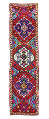 Vintage,Handmade 3x12, Multicolor Anatolian Turkish Tribal Distressed Area Runner