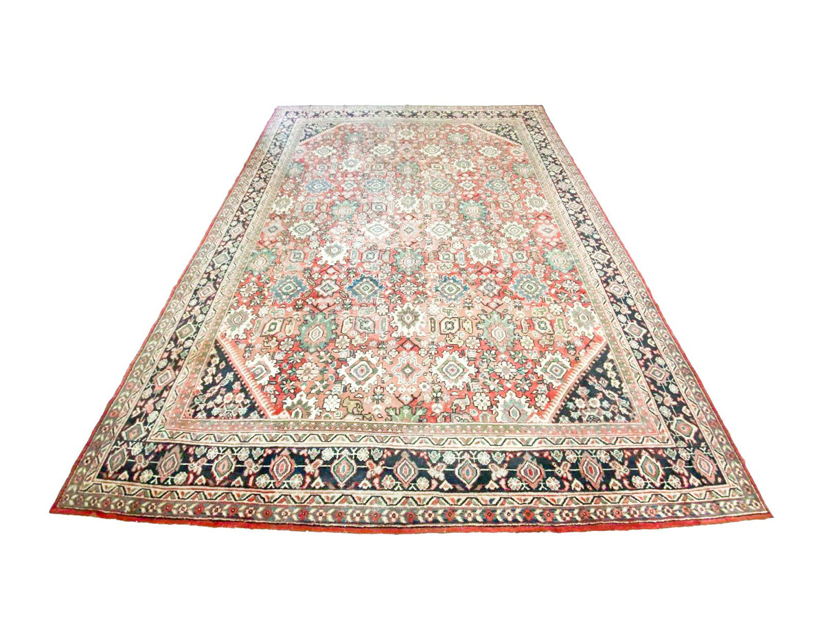 Vintage Handmade 10x13 Red and Brown Anatolian Turkish Oushak Distressed Area Rug