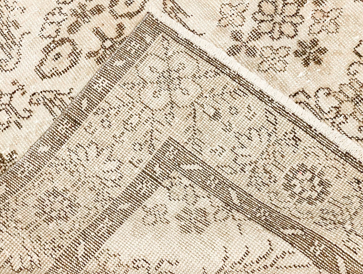 6x9 Ivory and Brown Anatolian Turkish Overdyed Distressed Area Rug