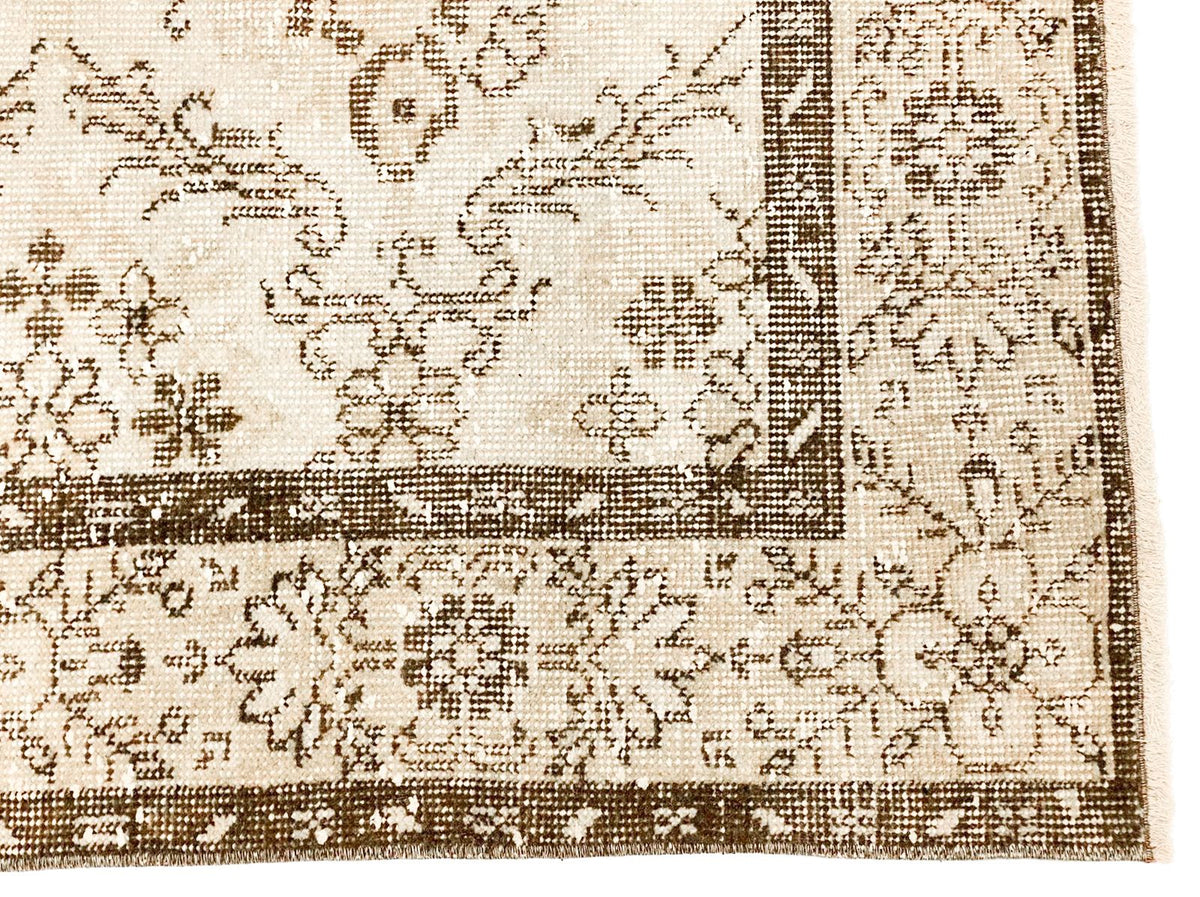 6x9 Ivory and Brown Anatolian Turkish Overdyed Distressed Area Rug