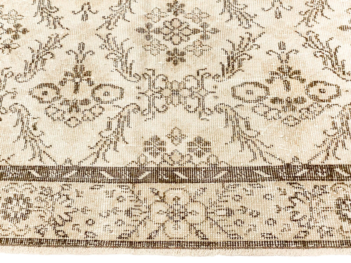6x9 Ivory and Brown Anatolian Turkish Overdyed Distressed Area Rug