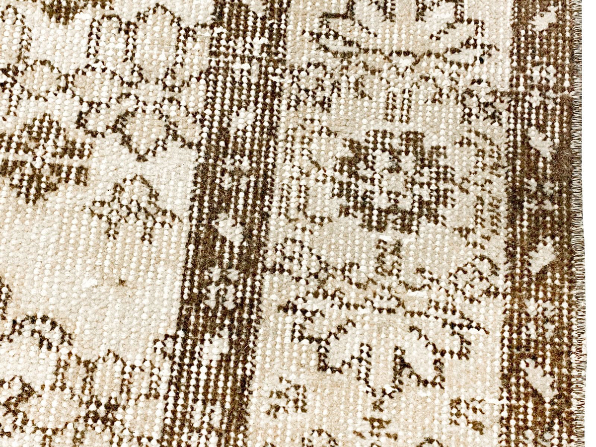 6x9 Ivory and Brown Anatolian Turkish Overdyed Distressed Area Rug