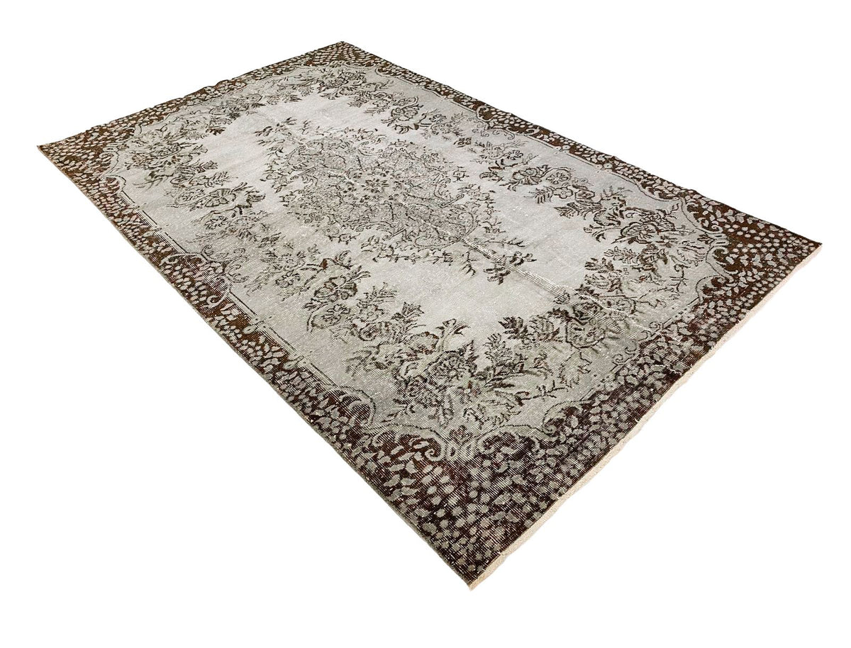 6x9 Gray and Brown Turkish Overdyed Rug