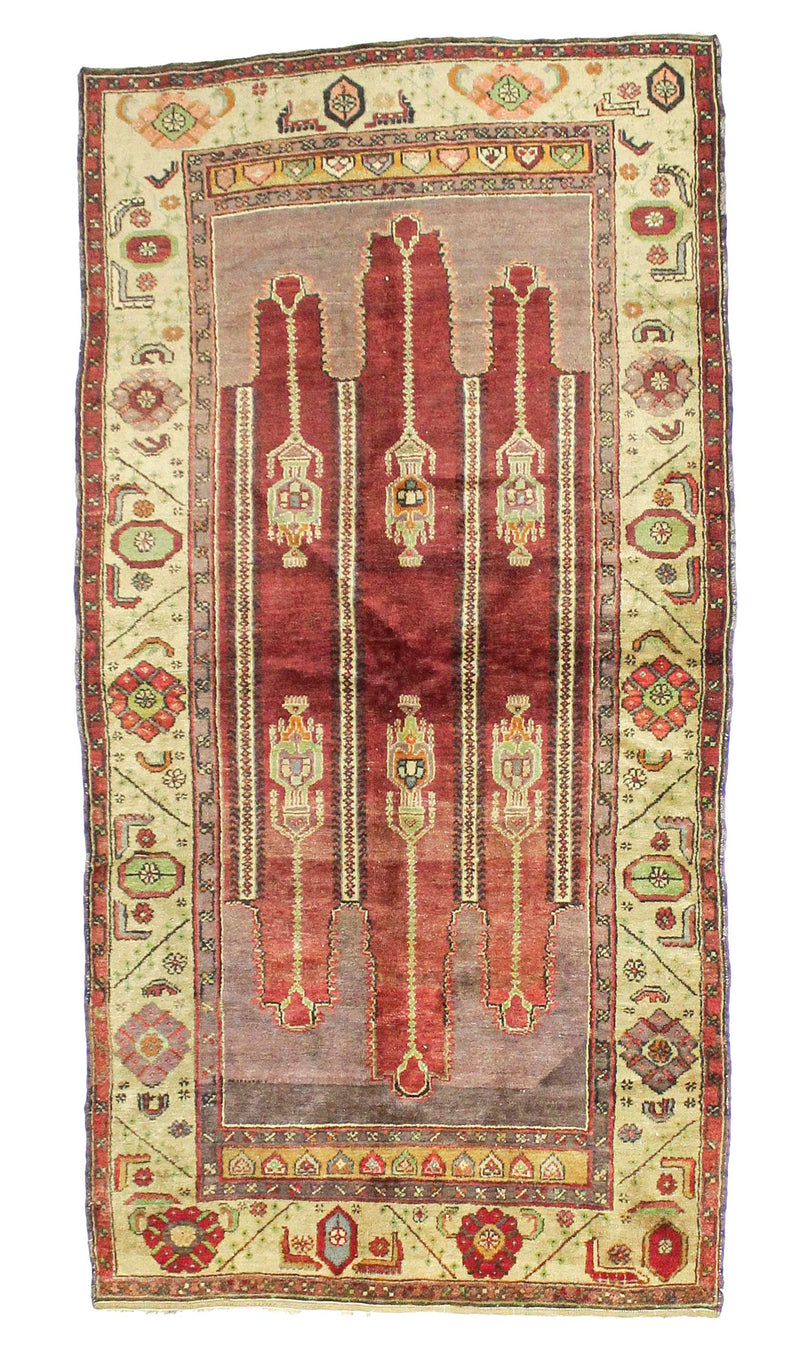 Vintage Handmade 5x9 Red and Gold Anatolian Turkish Tribal Distressed Area Rug