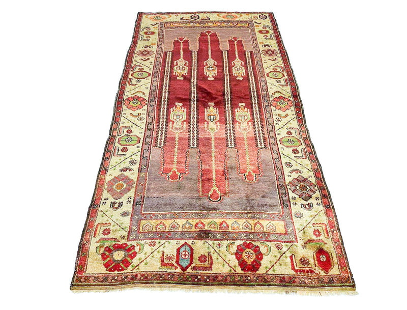 Vintage Handmade 5x9 Red and Gold Anatolian Turkish Tribal Distressed Area Rug