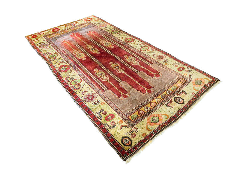 Vintage Handmade 5x9 Red and Gold Anatolian Turkish Tribal Distressed Area Rug