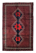 Vintage Handmade 7x10 Red and Navy Anatolian Turkish Tribal Distressed Area Rug