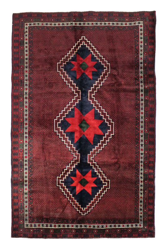 7x10 Red and Navy Anatolian Turkish Tribal Rug