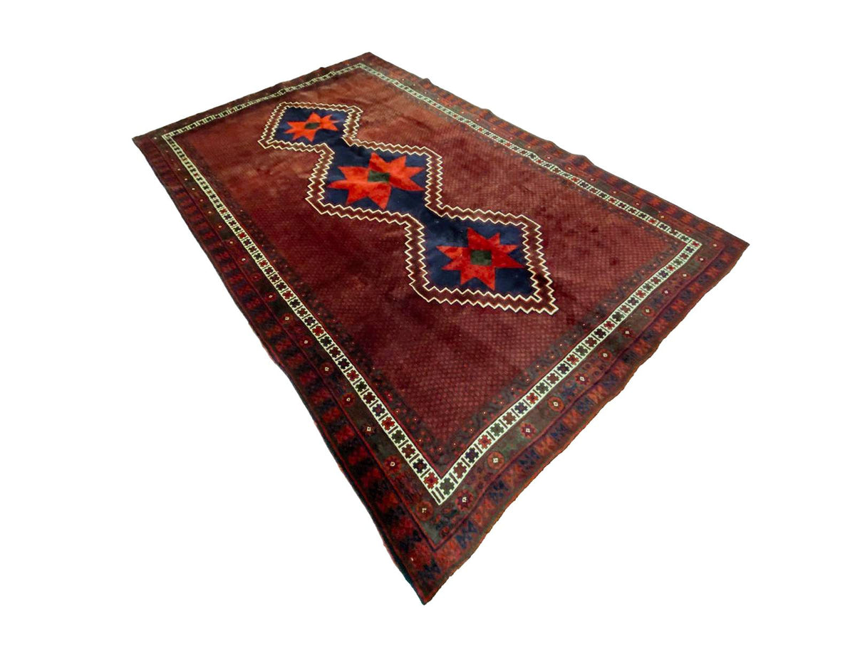 7x10 Red and Navy Anatolian Turkish Tribal Rug