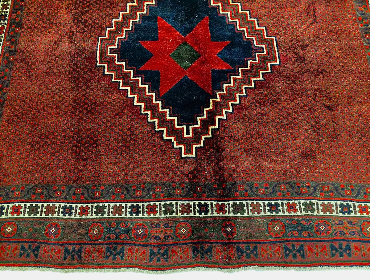 7x10 Red and Navy Anatolian Turkish Tribal Rug