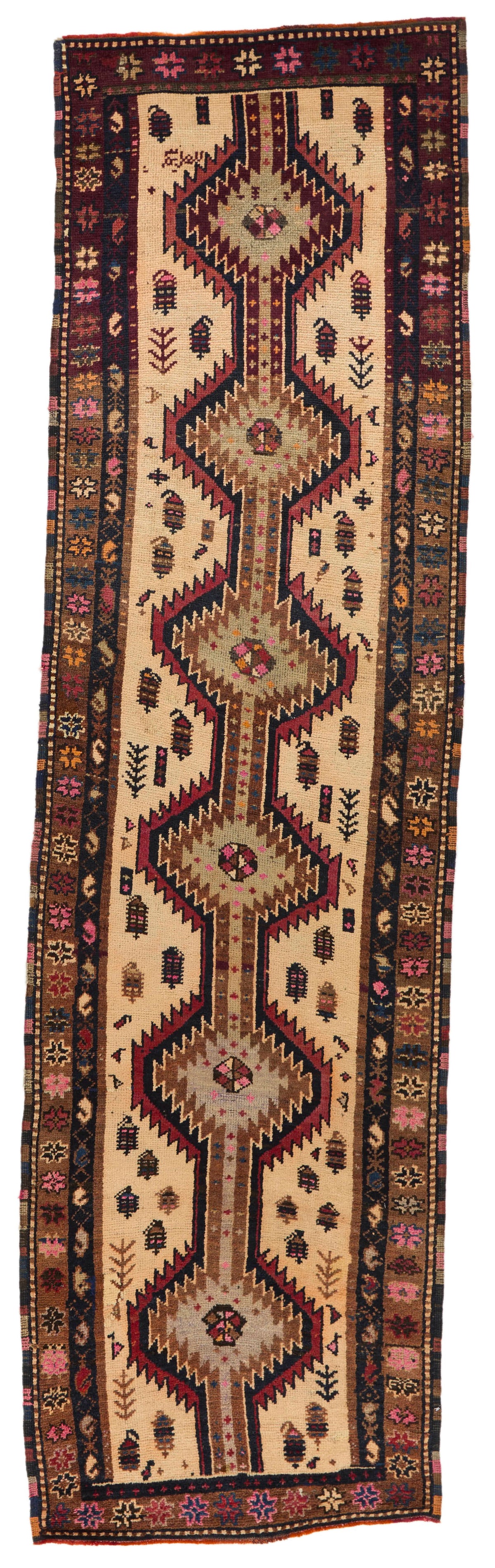 3x11 Ivory and Brown Anatolian Turkish Tribal Runner