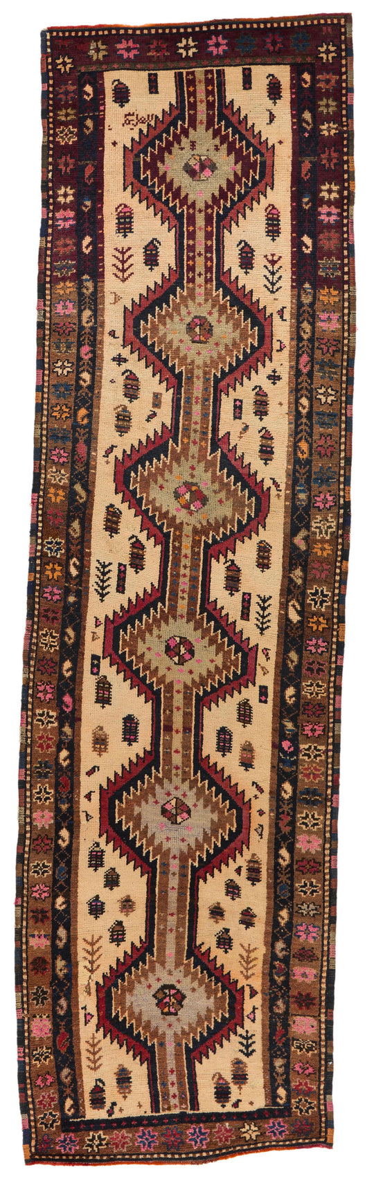 3x11 Ivory and Brown Anatolian Turkish Tribal Runner
