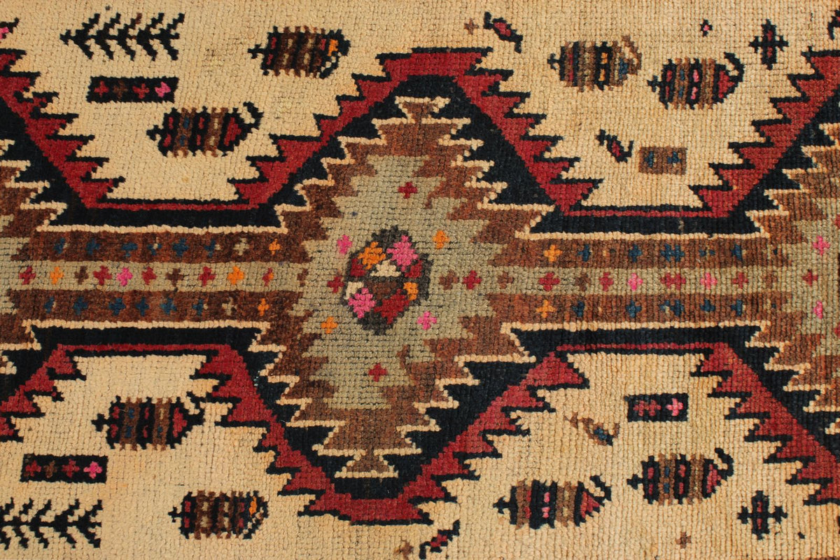 3x11 Ivory and Brown Anatolian Turkish Tribal Runner