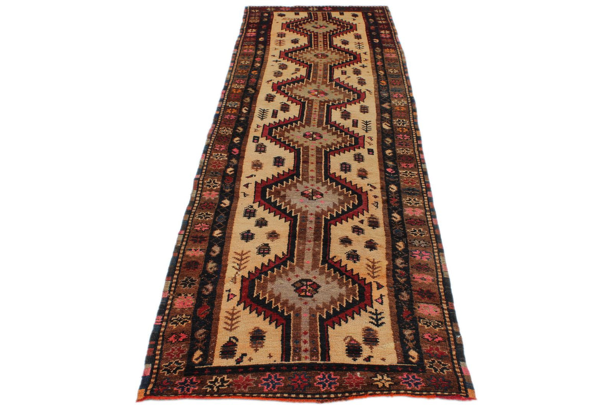 3x11 Ivory and Brown Anatolian Turkish Tribal Runner