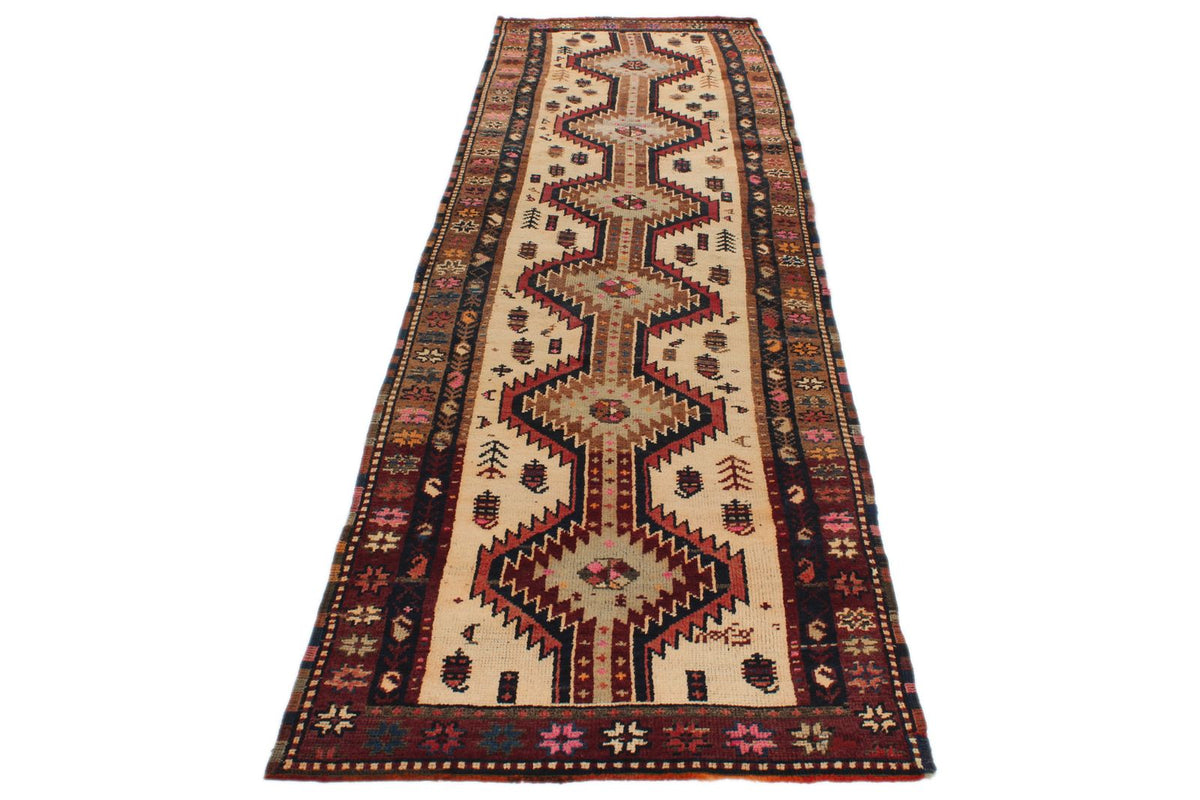 3x11 Ivory and Brown Anatolian Turkish Tribal Runner