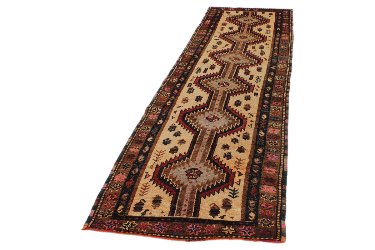 3x11 Ivory and Brown Anatolian Turkish Tribal Runner