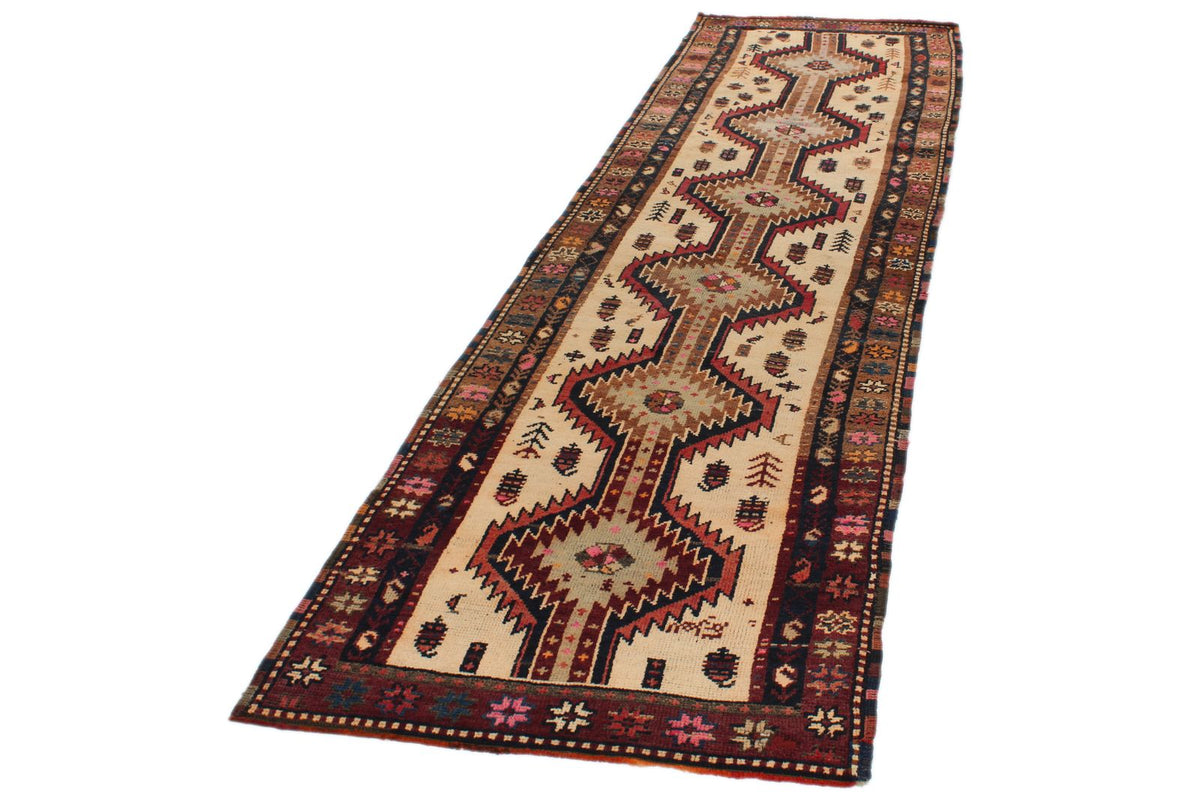 3x11 Ivory and Brown Anatolian Turkish Tribal Runner