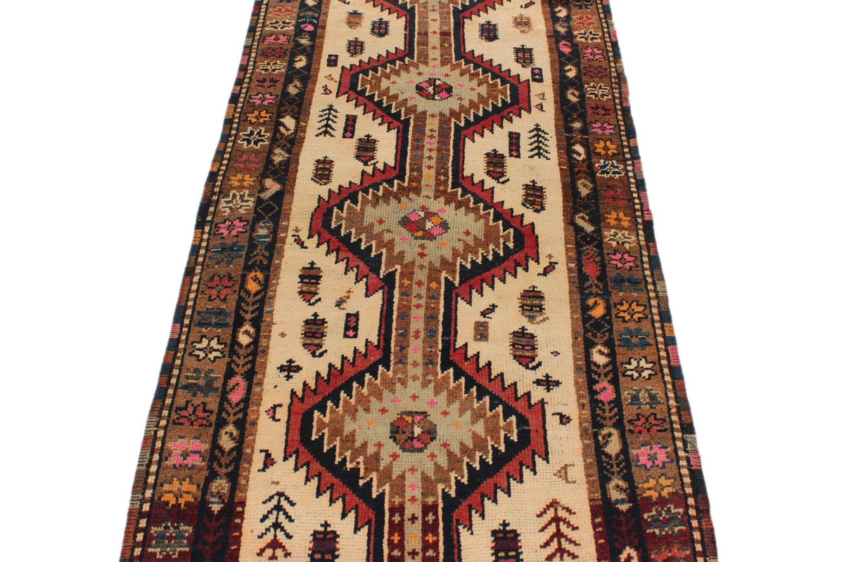 3x11 Ivory and Brown Anatolian Turkish Tribal Runner