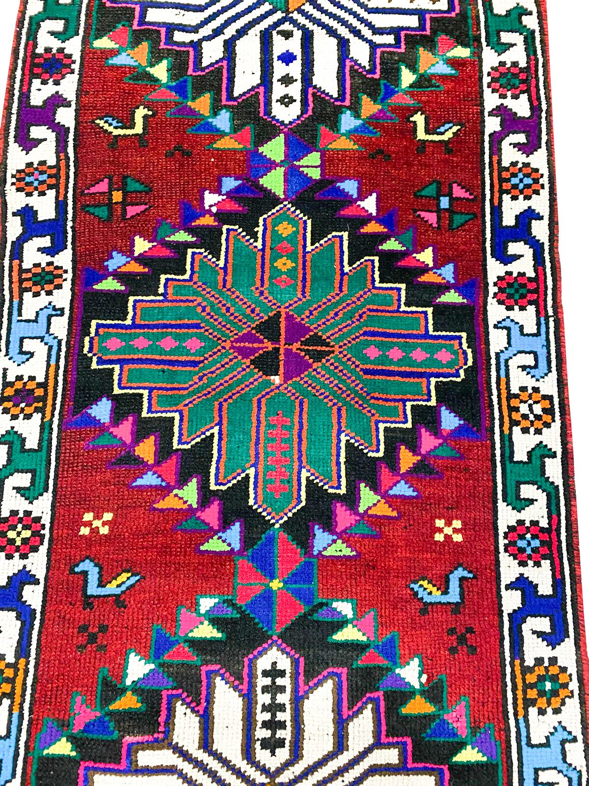 Vintage Handmade 3x15 Purple and White Anatolian Turkish Tribal Distressed Area Runner