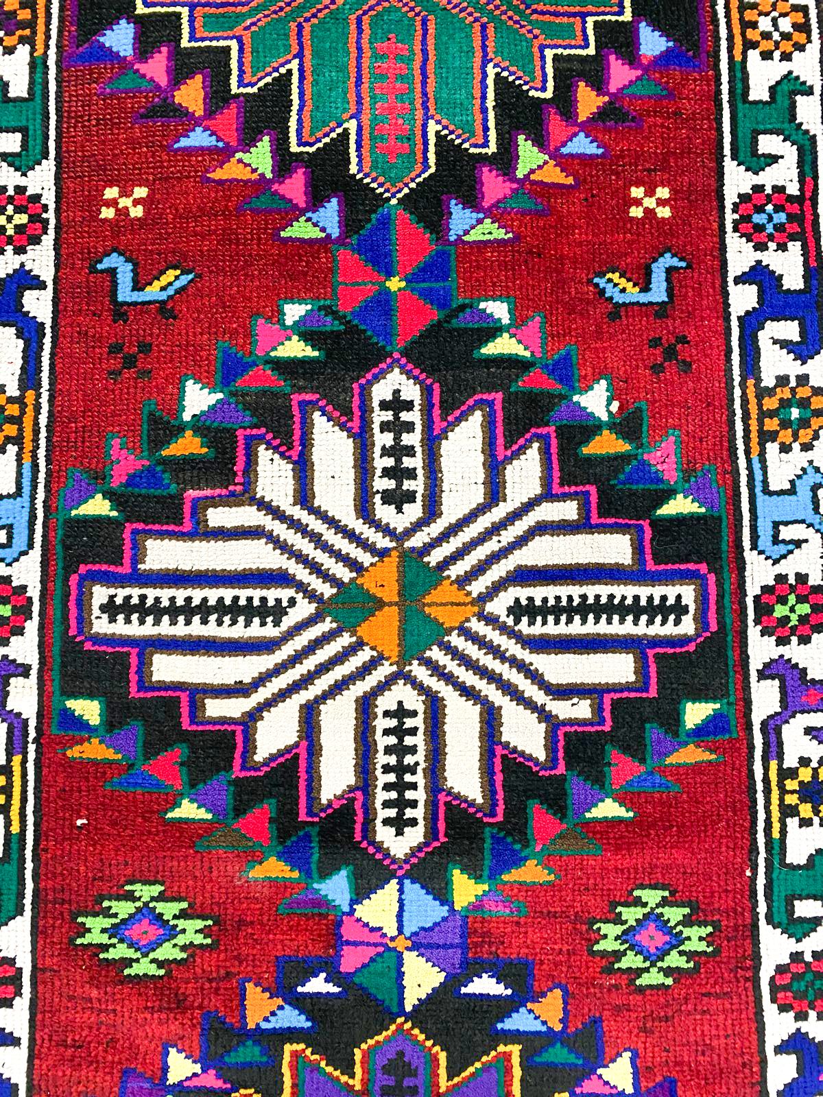 Vintage Handmade 3x15 Purple and White Anatolian Turkish Tribal Distressed Area Runner