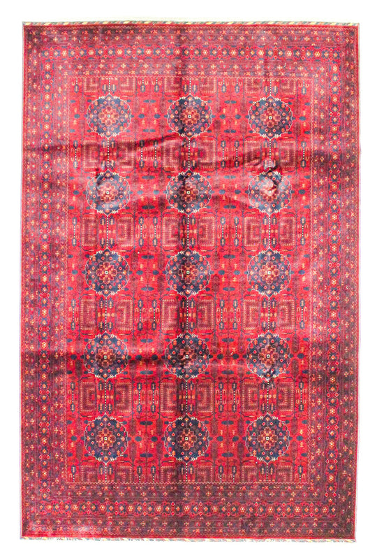 Vintage Handmade 7x10 Red And Navy Anatolian Caucasian Tribal Distressed Area Rug