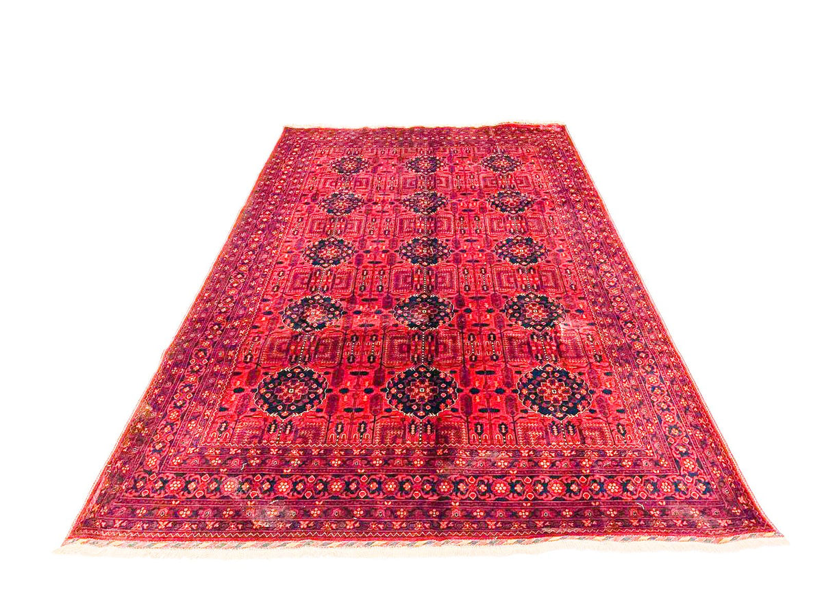 Vintage Handmade 7x10 Red And Navy Anatolian Caucasian Tribal Distressed Area Rug