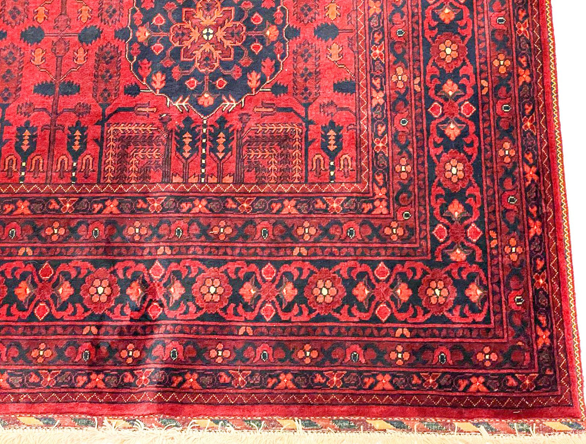 Vintage Handmade 7x10 Red And Navy Anatolian Caucasian Tribal Distressed Area Rug